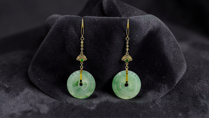 Gamagori Dangling Donut Icy Green Burmese A-Jade French Hook Earrings (with 18K Yellow Gold) - Certified