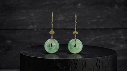Gamagori Dangling Donut Icy Green Burmese A-Jade French Hook Earrings (with 18K Yellow Gold) - Certified