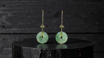 Gamagori Dangling Donut Icy Green Burmese A-Jade French Hook Earrings (with 18K Yellow Gold) - Certified