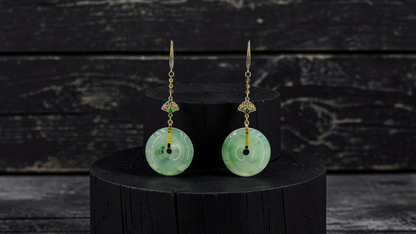 Gamagori Dangling Donut Icy Green Burmese A-Jade French Hook Earrings (with 18K Yellow Gold) - Certified