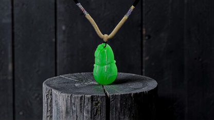 Buddha Double Gourd Vivid-Imperial Green Burmese A-Jadeite Pendant - V1 - Certified