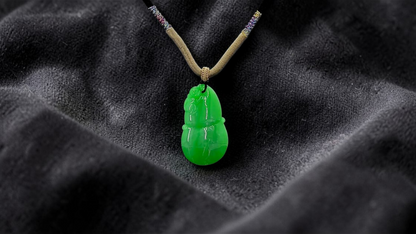 Buddha Double Gourd Vivid-Imperial Green Burmese A-Jadeite Pendant - V1 - Certified