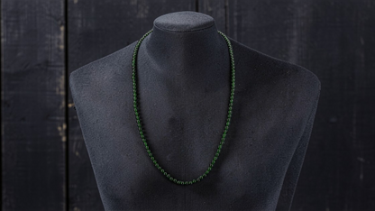 Imperial Green Burmese A-Jade Beaded Long Necklace - 19.00 inches (4.20 mm Beads) with Sterling Silver 925 - Certified - 10012