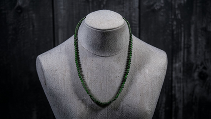 Imperial Green Burmese A-Jade Beaded Long Necklace - 19.00 inches (4.20 mm Beads) with Sterling Silver 925 - Certified - 10012