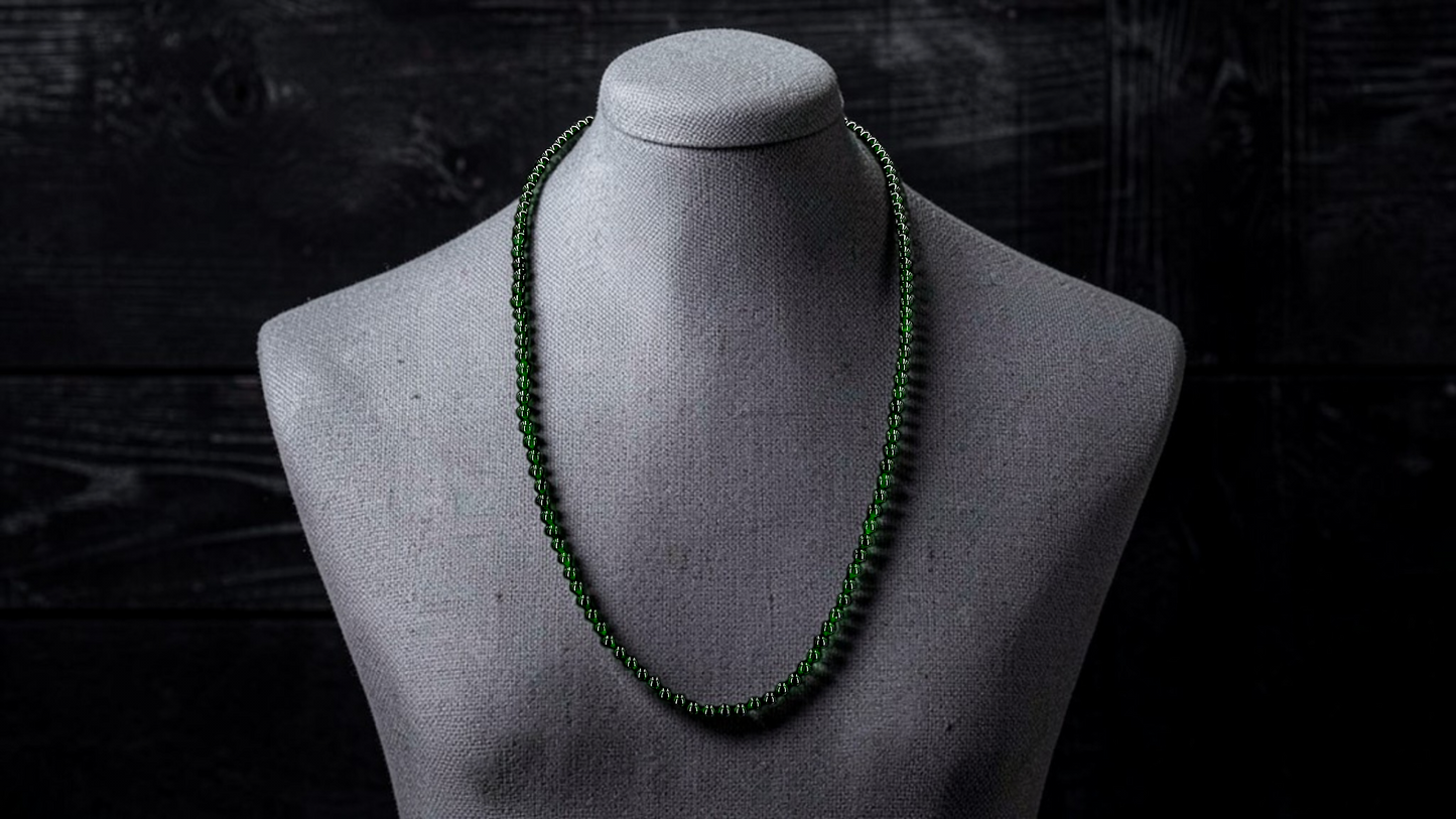 Imperial Green Burmese A-Jade Beaded Long Necklace - 19.00 inches (4.20 mm Beads) with Sterling Silver 925 - Certified - 10012