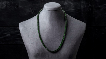 Imperial Green Burmese A-Jade Beaded Long Necklace - 19.00 inches (4.20 mm Beads) with Sterling Silver 925 - Certified - 10012
