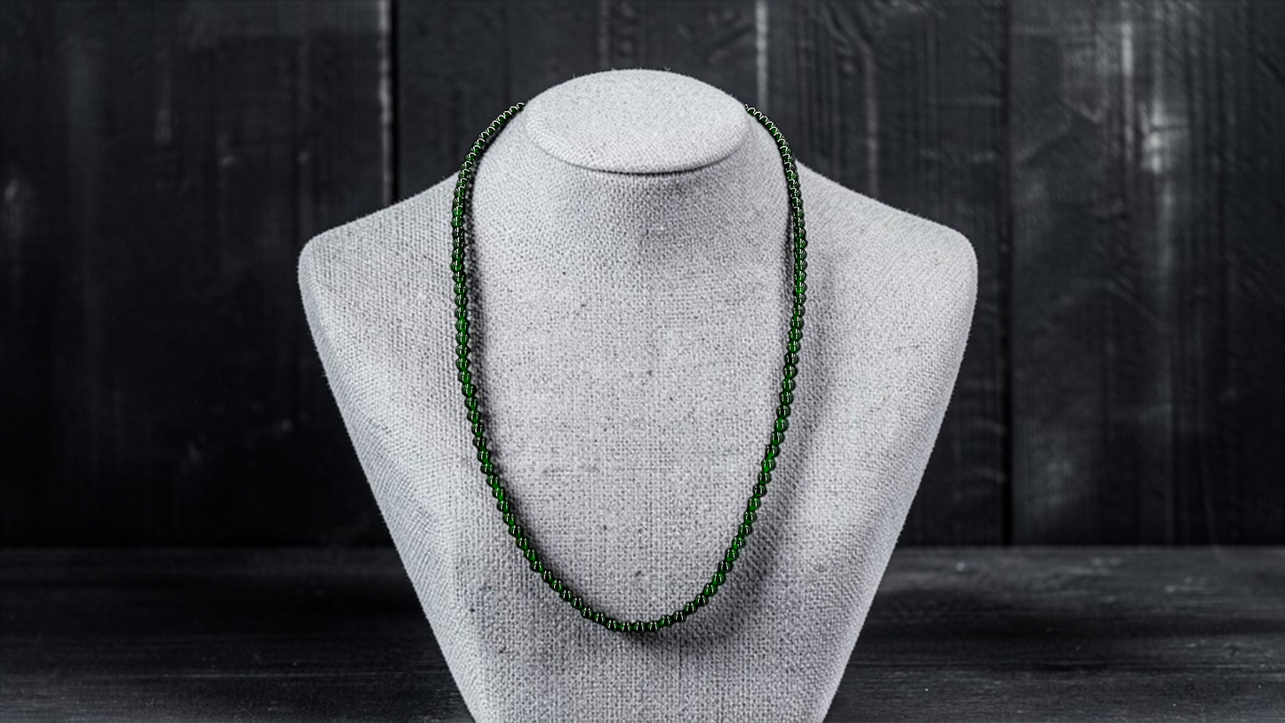 Imperial Green Burmese A-Jade Beaded Long Necklace - 19.00 inches (4.20 mm Beads) with Sterling Silver 925 - Certified - 10012