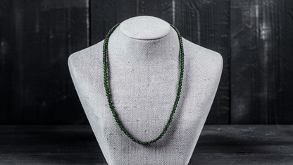 Imperial Green Burmese A-Jade Beaded Long Necklace - 19.00 inches (4.20 mm Beads) with Sterling Silver 925 - Certified - 10012