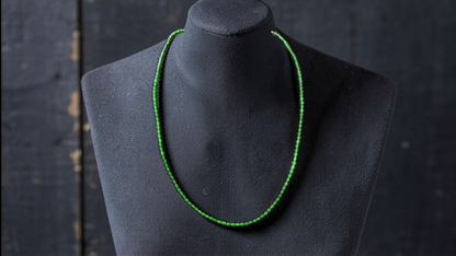 Imperial Green Burmese A-Jade Beaded Long Necklace - 19.50 inches (3.70 mm Beads) with Sterling Silver 925 - Certified - 10013