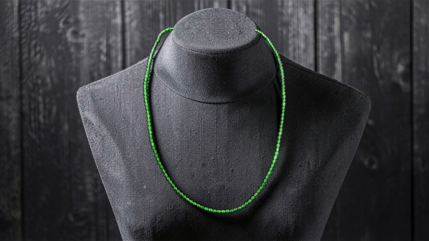 Imperial Green Burmese A-Jade Beaded Long Necklace - 19.50 inches (3.70 mm Beads) with Sterling Silver 925 - Certified - 10013