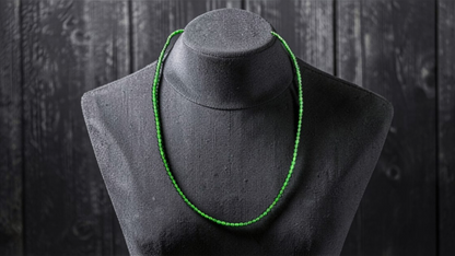 Imperial Green Burmese A-Jade Beaded Long Necklace - 19.50 inches (3.70 mm Beads) with Sterling Silver 925 - Certified - 10013