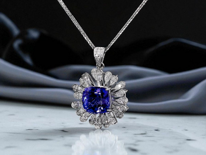 Teramo (4.94 cts.) Tanzanite and Natural Diamonds Pendant (with 18K White Gold)  - P3045