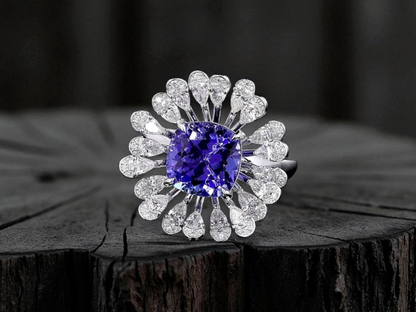 Teramo (2.96 cts.) Tanzanite and Natural Diamonds Ring (with 18K White Gold - R4039A