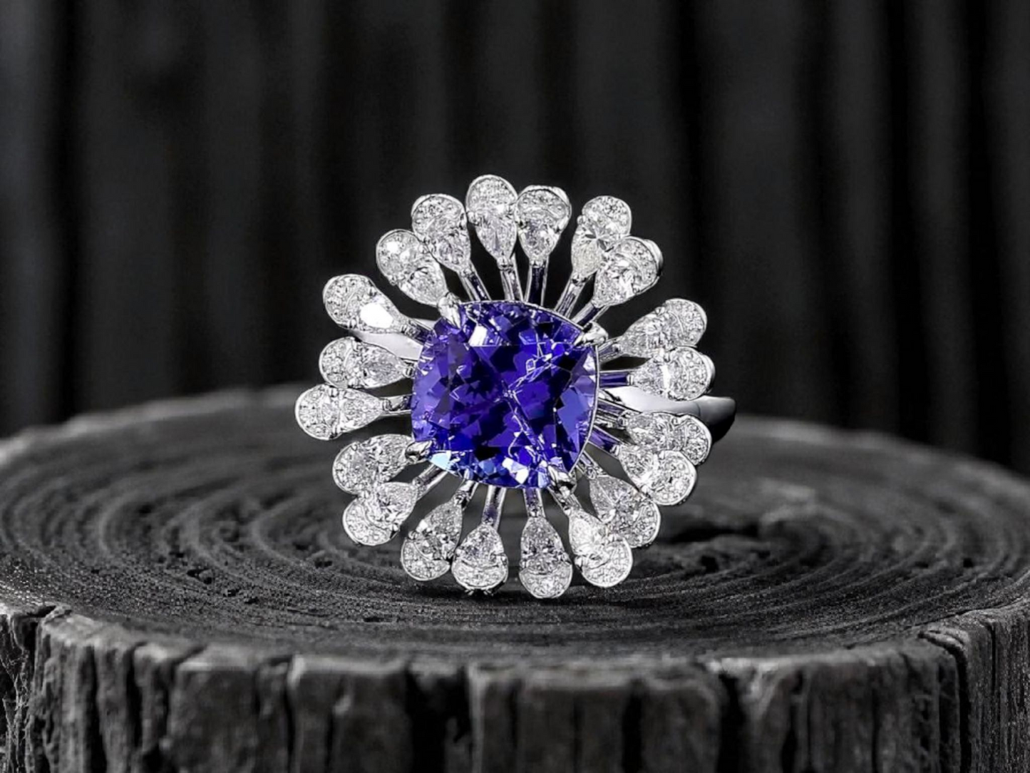 Teramo (2.96 cts.) Tanzanite and Natural Diamonds Ring (with 18K White Gold - R4039A