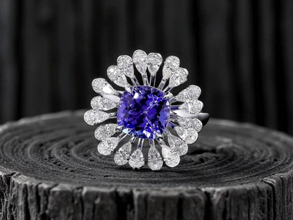 Teramo (2.96 cts.) Tanzanite and Natural Diamonds Ring (with 18K White Gold - R4039A