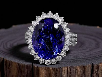 Avellino (13.50 cts.) Tanzanite and Natural Diamonds Ring (with 18K White Gold) -R3955