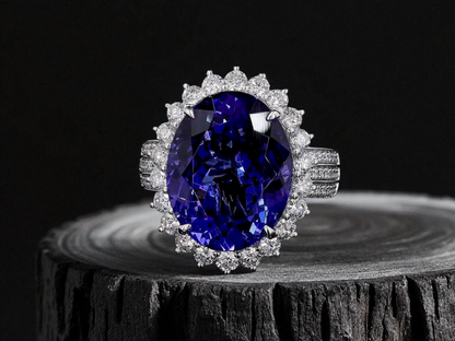 Avellino (13.50 cts.) Tanzanite and Natural Diamonds Ring (with 18K White Gold) -R3955