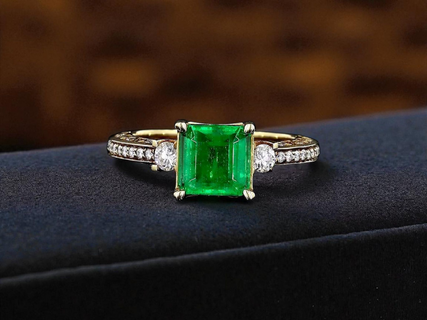 Velletri (1.95 cts.) Emerald and Natural Diamonds Ring (with 18K Yellow Gold) - Guild Certified - MR6277