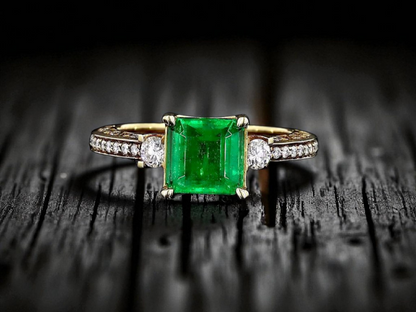 Velletri (1.95 cts.) Emerald and Natural Diamonds Ring (with 18K Yellow Gold) - Guild Certified - MR6277