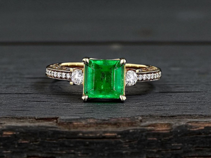 Velletri (1.95 cts.) Emerald and Natural Diamonds Ring (with 18K Yellow Gold) - Guild Certified - MR6277