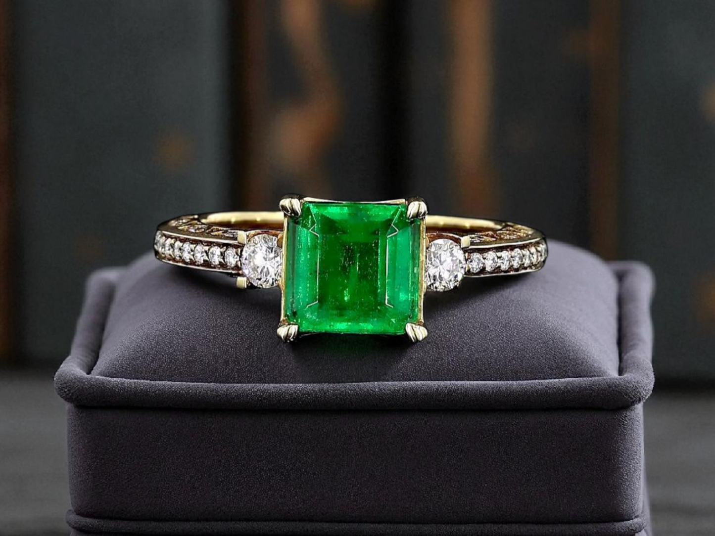 Velletri (1.95 cts.) Emerald and Natural Diamonds Ring (with 18K Yellow Gold) - Guild Certified - MR6277