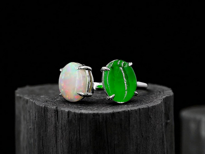 Opade Opulence Burmese A-Jadeite and Australian Opal Toi et Moi Ring Size US 6.5 with 18K White Gold - Certified V1