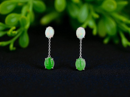 Opade Opulence Burmese A-Jadeite and Australian Opal Drop and Dangle Earrings with 18K White Gold - Certified V1