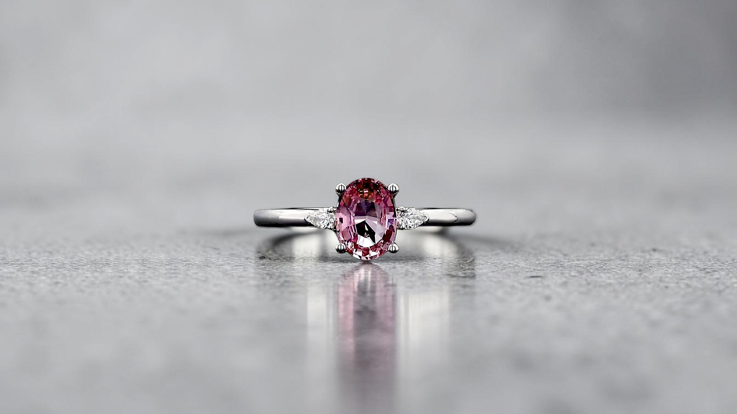 Yuzawa 1.02 cts. No Heat Natural Padparadscha Sapphire Ring (with 18K White Gold and Natural White Diamonds) Size US 8  - R21
