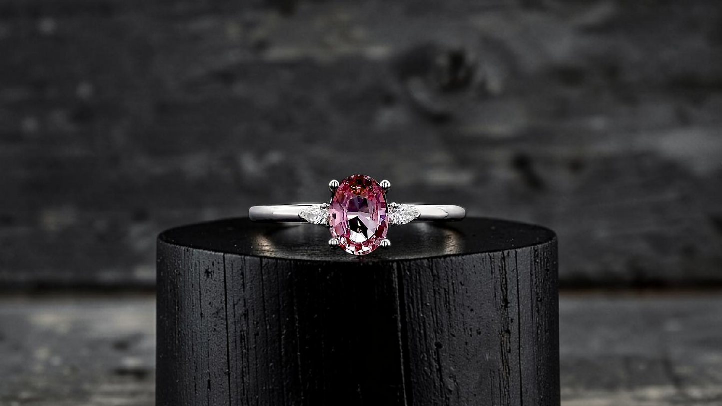Yuzawa 1.02 cts. No Heat Natural Padparadscha Sapphire Ring (with 18K White Gold and Natural White Diamonds) Size US 8  - R21