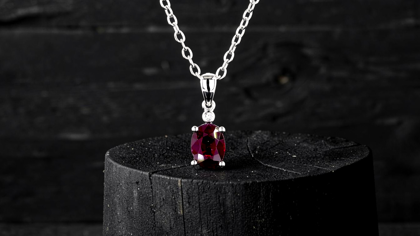 Semboku 1.00 cts. Natural Pigeons Blood Vivid Red Ruby Drop Pendant (with 18K White Gold and Natural White Diamonds)
