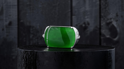 Odate MADE IN JAPAN Certified Vivid-Imperial Intense Green Burmese A-Jadeite Men's Ring (with 18K White Gold and Diamonds) Size US 9.5 - R24