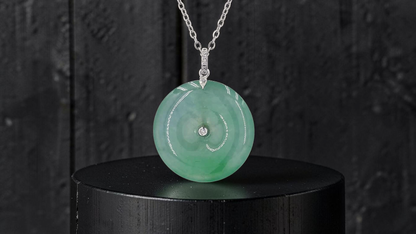 Tagawa Round Burmese A-Jadeite 22.00 mm Donut Charm Pendant (with 18K White Gold and White Diamonds) - Certified