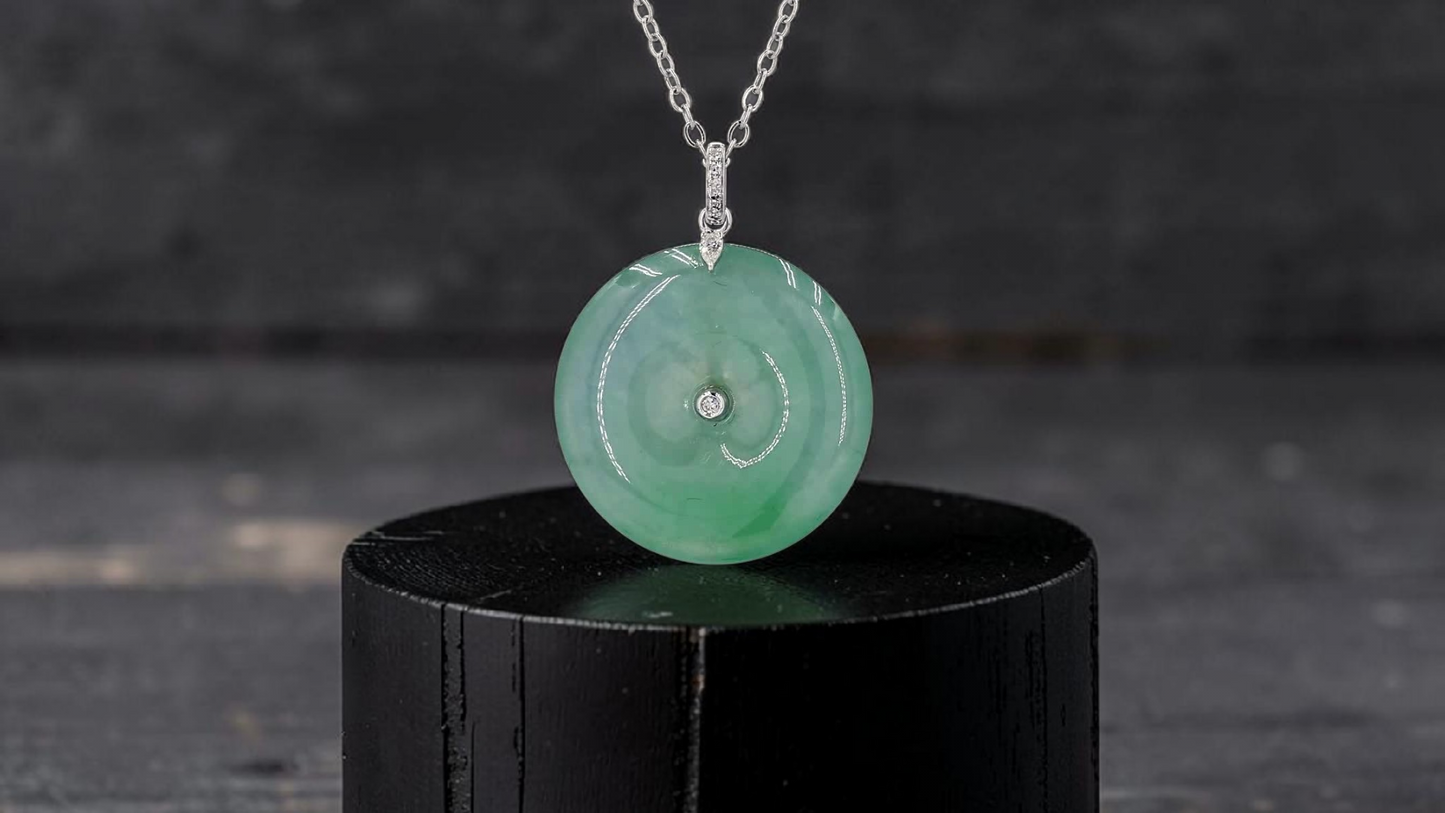 Tagawa Round Burmese A-Jadeite 22.00 mm Donut Charm Pendant (with 18K White Gold and White Diamonds) - Certified