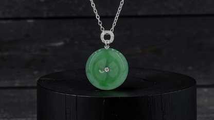 Omuta Round Burmese A-Jadeite 17.30 mm Donut Charm Pendant (with 18K White Gold and White Diamonds) - Certified