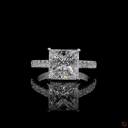 Ohime 4.01 cts. Natural Princess-Cut E i1 Diamond Cocktail Ring with Round White VVS Diamonds and 18K White Gold - GIA Certified-R10