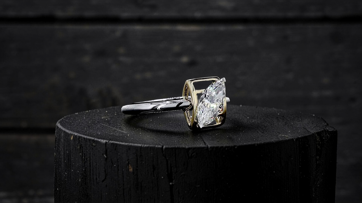 Yatomi Natural Marquise Diamonds (0.58 cts.) D VS1 Statement Ring (with 18K White and Yellow Gold) - Certified - Size US 5.5