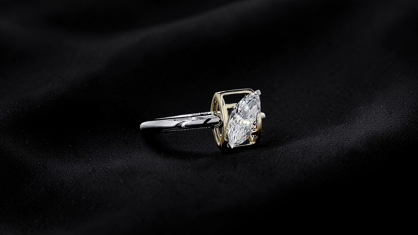 Yatomi Natural Marquise Diamonds (0.58 cts.) D VS1 Statement Ring (with 18K White and Yellow Gold) - Certified - Size US 5.5