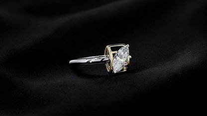 Yatomi Natural Marquise Diamonds (0.58 cts.) D VS1 Statement Ring (with 18K White and Yellow Gold) - Certified - Size US 5.5