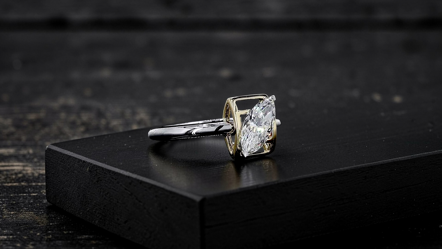 Yatomi Natural Marquise Diamonds (0.58 cts.) D VS1 Statement Ring (with 18K White and Yellow Gold) - Certified - Size US 5.5