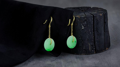 Chiryu Dangling Donut Green Burmese A-Jade French Hook Earrings (with 18K Yellow Gold) - Certified