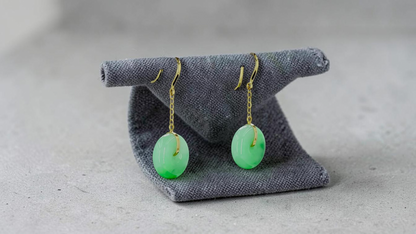Chiryu Dangling Donut Green Burmese A-Jade French Hook Earrings (with 18K Yellow Gold) - Certified