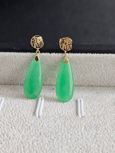 Fu Fuku Fortune Jade Pendulum Earrings (with 14K Gold)