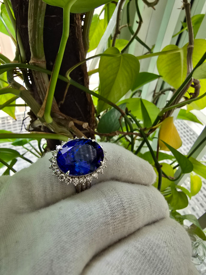 Avellino (13.50 cts.) Tanzanite and Natural Diamonds Ring (with 18K White Gold) -R3955