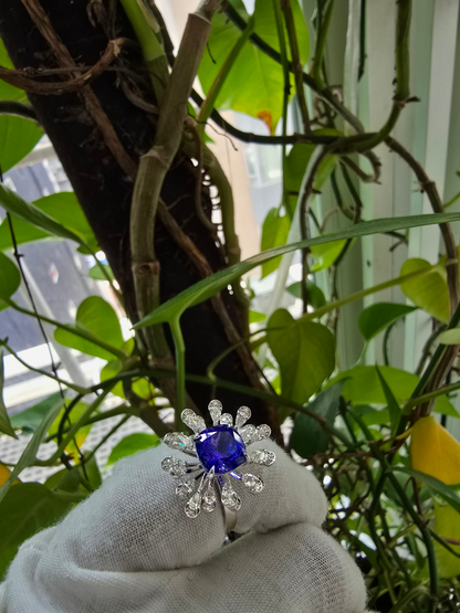 Teramo (2.96 cts.) Tanzanite and Natural Diamonds Ring (with 18K White Gold - R4039A