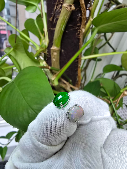 Opade Opulence Burmese A-Jadeite and Australian Opal Toi et Moi Ring Size US 6.5 with 18K White Gold - Certified V1