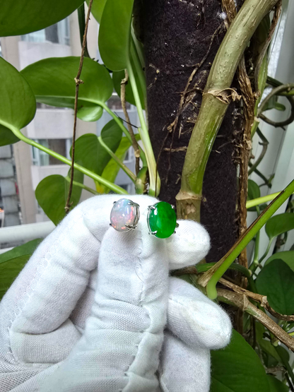 Opade Opulence Burmese A-Jadeite and Australian Opal Toi et Moi Ring Size US 6.5 with 18K White Gold - Certified V1