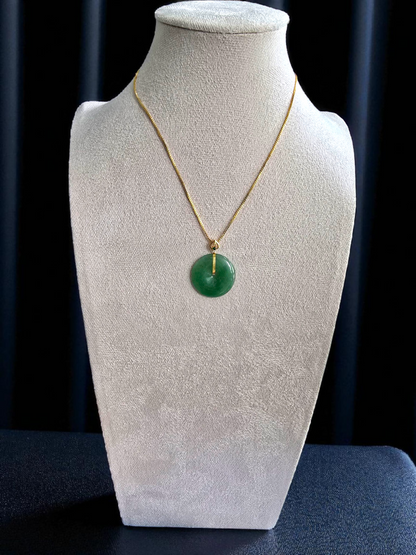 Cheung's Round Donut Burmese A-Jade 22.50 mm Pendant (with 18K Yellow Gold) - HKJSL Certified V2