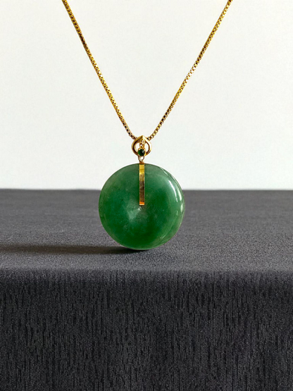 Cheung's Round Donut Burmese A-Jade 22.50 mm Pendant (with 18K Yellow Gold) - HKJSL Certified V2