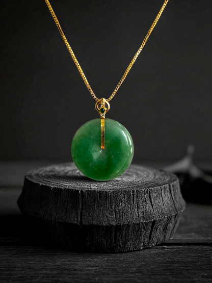Cheung's Round Donut Burmese A-Jade 22.50 mm Pendant (with 18K Yellow Gold) - HKJSL Certified V2