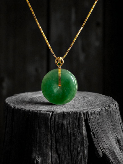 Cheung's Round Donut Burmese A-Jade 22.50 mm Pendant (with 18K Yellow Gold) - HKJSL Certified V2